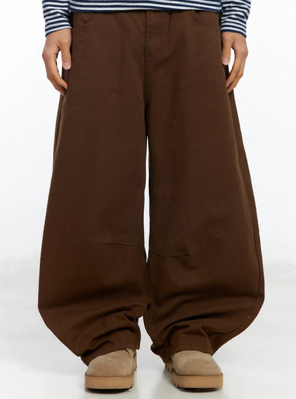 mens-curved-fit-wide-leg-pants-if504 / Brown