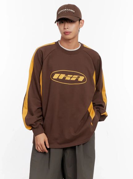mens-color-block-raglan-sweatshirt-io523 / Brown