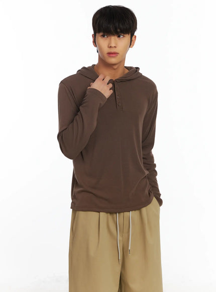 mens-henley-long-sleeve-hoodie-if506 / Brown
