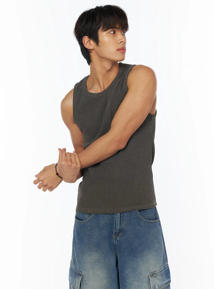 mens-ribbed-sleeveless-shirt-iu503 / Brown
