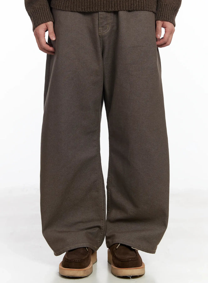 mens-cotton-stitched-wide-leg-pants-if516 / Brown