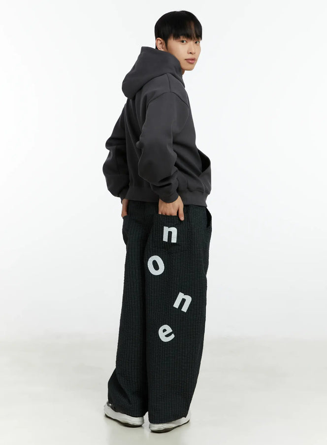 mens-mini-check-pattern-pin-tuck-wide-parachute-pants-if511 / Dark blue