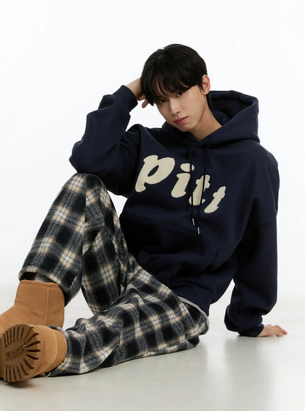 mens-letter-embroidered-fleece-hoodie-id502 / Dark blue