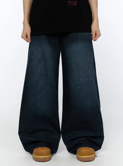 mens-wide-leg-dark-washed-jeans-ia520 / Dark blue