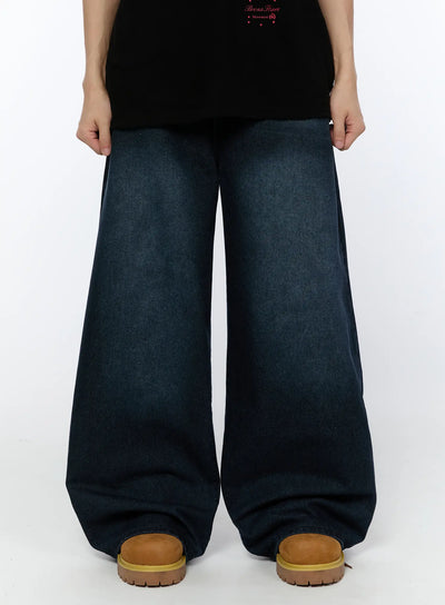 mens-wide-leg-dark-washed-jeans-ia520 / Dark blue