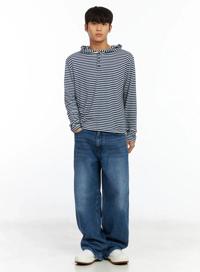 mens-striped-henley-neck-long-sleeve-if506 / Dark blue
