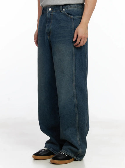 mens-dark-blue-wide-denim-pants-ij521 / Dark blue