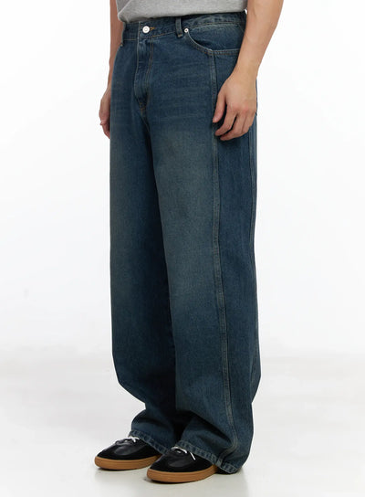 mens-dark-blue-wide-denim-pants-ij521 / Dark blue