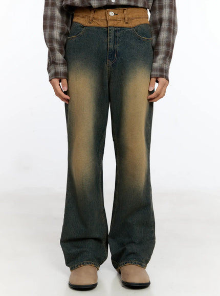 mens-two-tone-flare-jeans-in512 / Dark blue