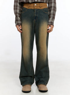 mens-two-tone-flare-jeans-in512 / Dark blue