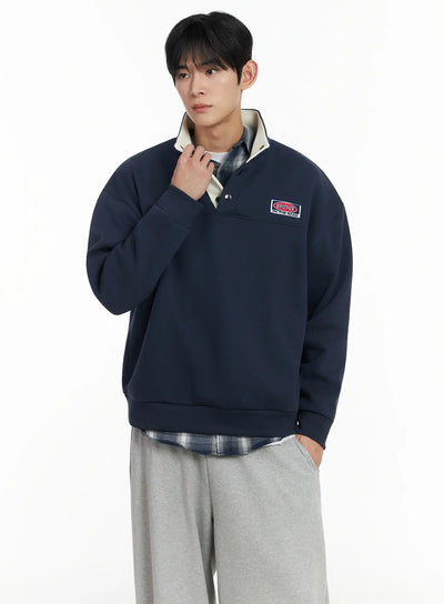 mens-brother-on-the-road-patch-half-snap-sweatshirt-if517 / Dark blue