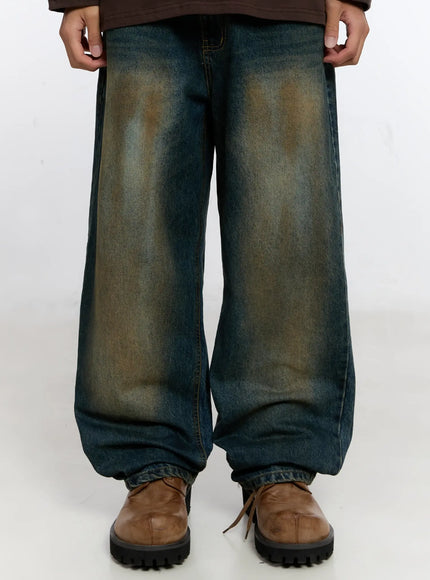 mens-vintage-wash-wide-leg-jeans-is530 / Dark blue
