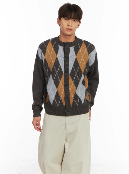 mens-argyle-knit-cardigan-id511 / Dark brown