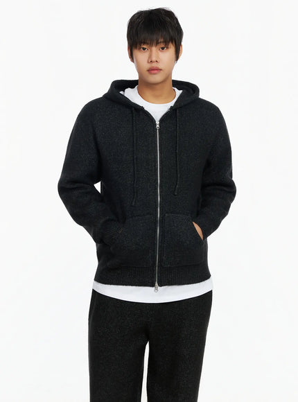 mens-double-zip-knit-hooded-jacket-ij527 / Dark gray