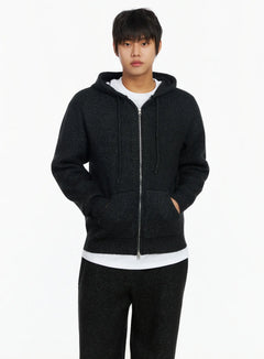 mens-double-zip-knit-hooded-jacket-ij527 / Dark gray