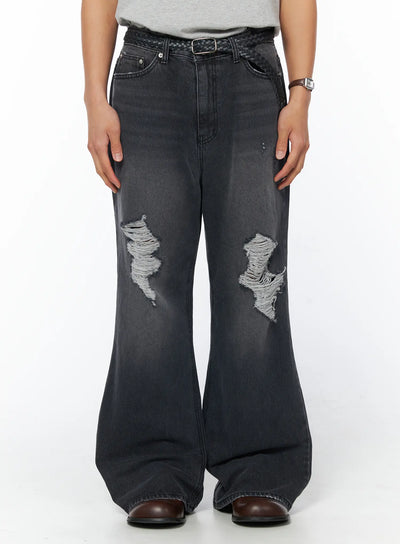 mens-distressed-bootcut-jeans-iu503 / Dark gray