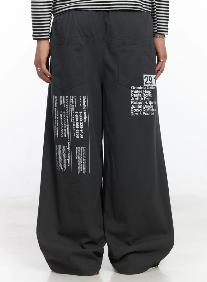 mens-wide-leg-graphic-cotton-pants-ij527 / Dark gray