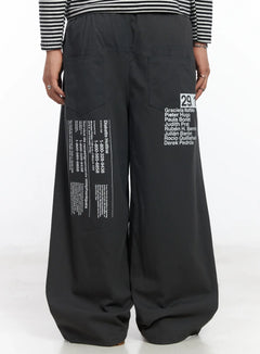 mens-wide-leg-graphic-cotton-pants-ij527 / Dark gray