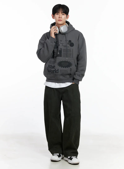 mens-graphic-print-fleece-hoodie-ij521 / Dark gray