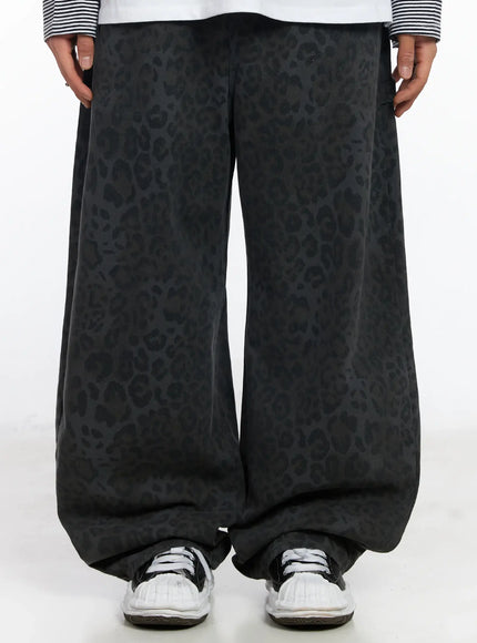 mens-leopard-print-carpenter-pants-ij527 / Dark gray