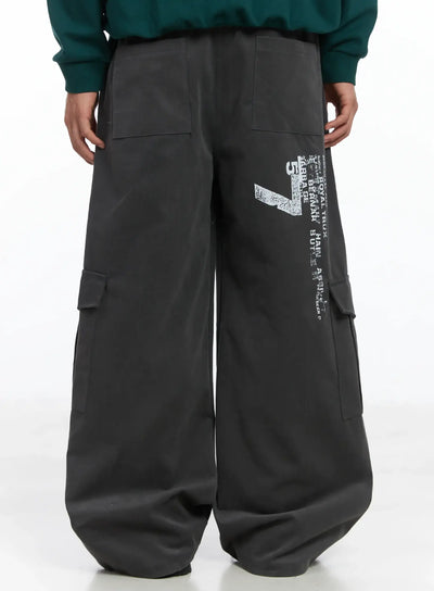 mens-wide-leg-drawstring-cargo-pants-ij512 / Dark gray