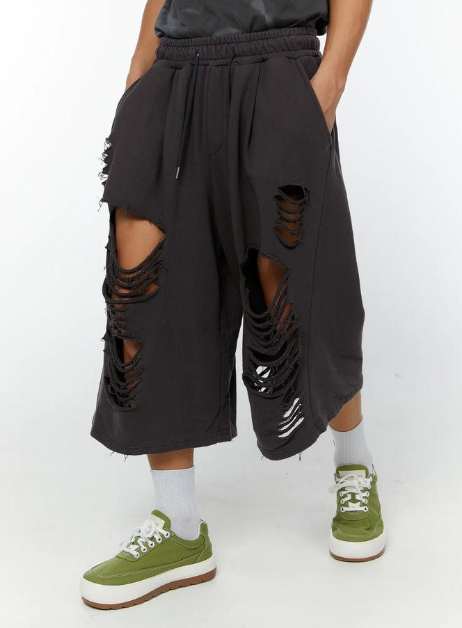mens-distressed-bermuda-shorts-dark-gray-iy513 / Dark gray