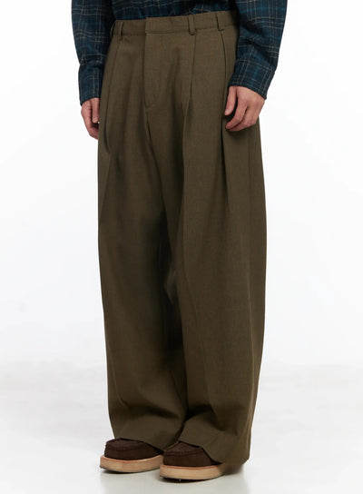mens-khaki-wide-leg-slacks-ij521 / Dark green