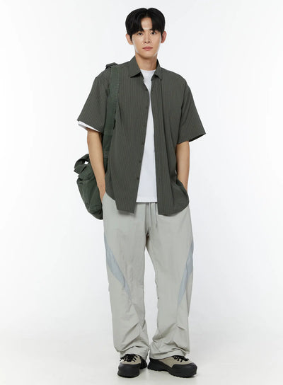 mens-striped-short-sleeve-shirt-iu504 / Dark green