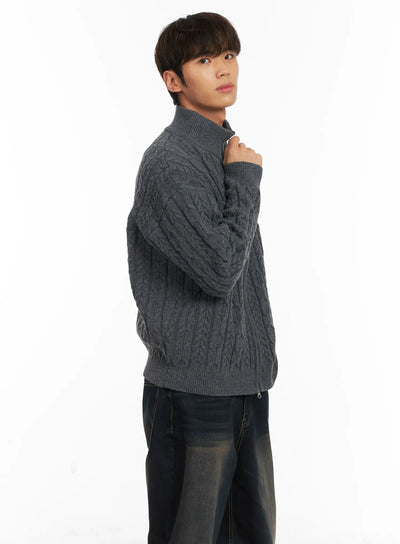 mens-cable-knit-zip-up-cardigan-id511 / Gray
