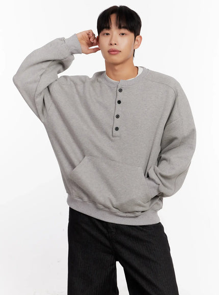 mens-oversized-henley-neck-sweatshirt-io523 / Gray
