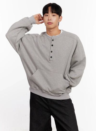 mens-oversized-henley-neck-sweatshirt-io523 / Gray
