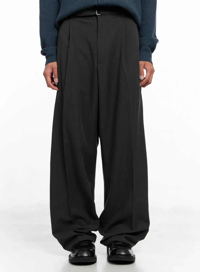 mens-classic-belted-wide-leg-pants-io506 / Gray
