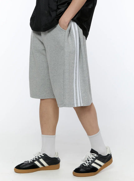 mens-black-stripe-track-shorts-gray-ia517 / Gray