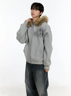 mens-faux-fur-trimmed-hoodie-id502 / Gray