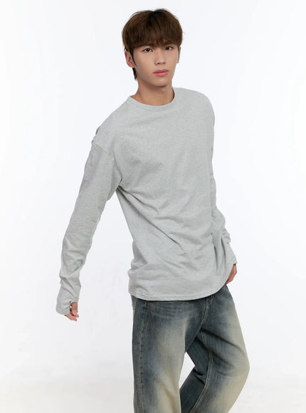 mens-layered-striped-long-sleeve-top-in512 / Gray