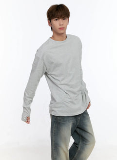 mens-layered-striped-long-sleeve-top-in512 / Gray