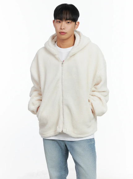 mens-two-way-fleece-hoodie-jacket-in518 / Light beige