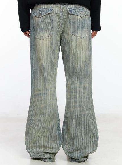 men-s-striped-brushed-washed-jeans-if504 / Light blue