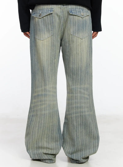 men-s-striped-brushed-washed-jeans-if504 / Light blue