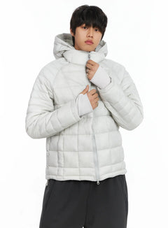 mens-square-quilted-hooded-puffer-jacket-ij512 / Light gray