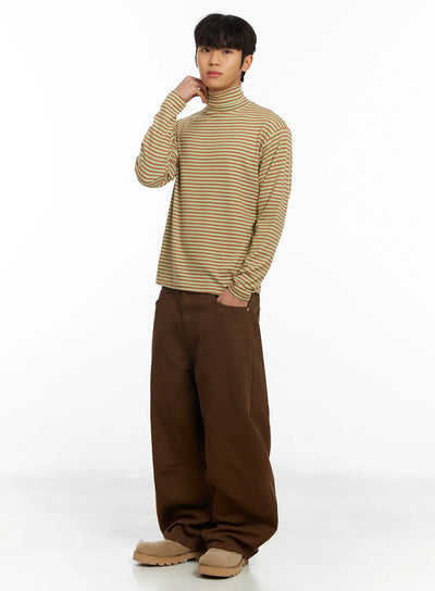 mens-striped-turtleneck-tee-if504 / Light green