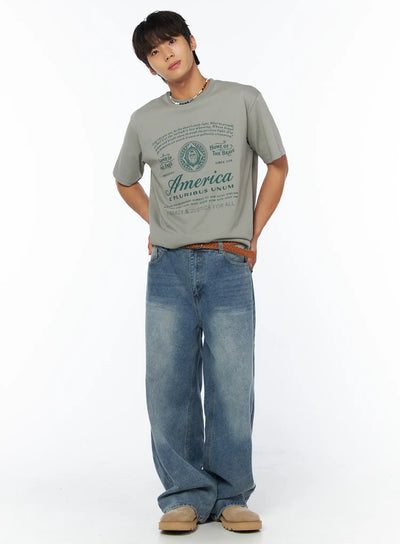 mens-american-lettering-graphic-t-shirt-iy529 / Light green