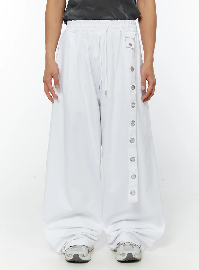 mens-eyelet-detail-wide-leg-pants-white-iy513 / White