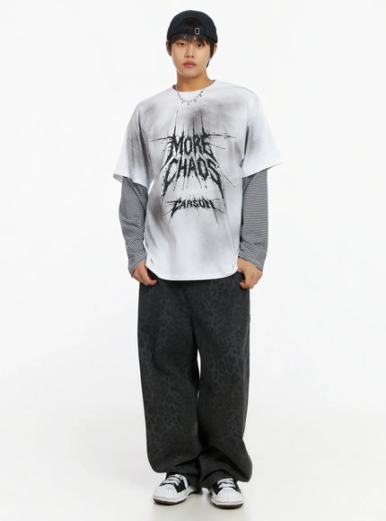 mens-white-vintage-graphic-layered-long-sleeve-tee-ij527 / White