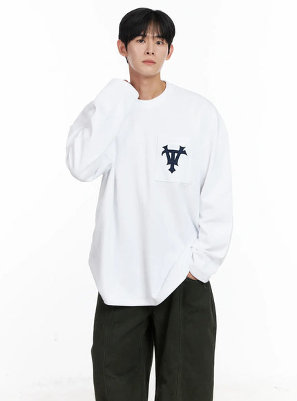 mens-casual-embroidered-pocket-long-sleeve-ij521 / White
