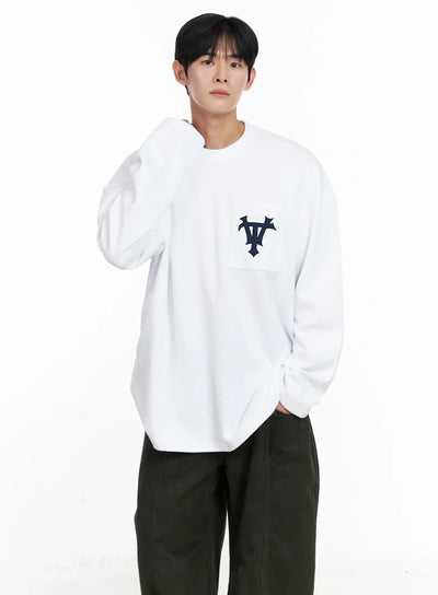 mens-casual-embroidered-pocket-long-sleeve-ij521 / White