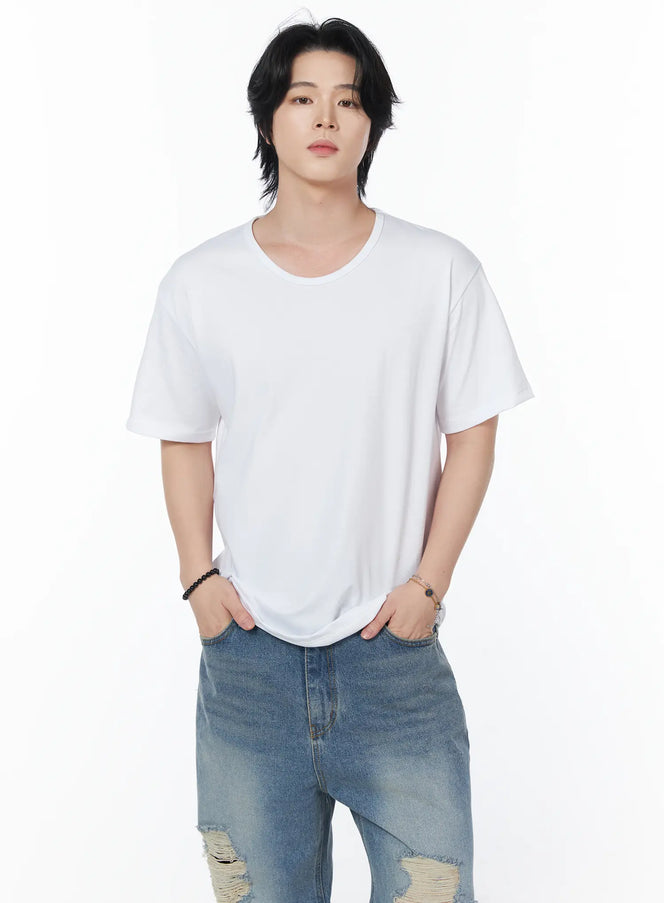 mens-classic-u-neck-t-shirt-iy525 / White