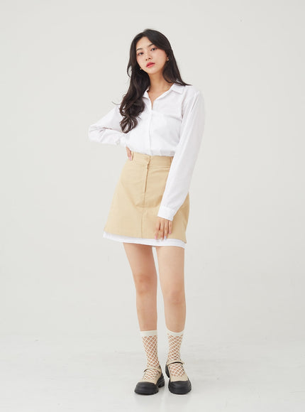 Basic Tone Down Color Crop Shirt BG23