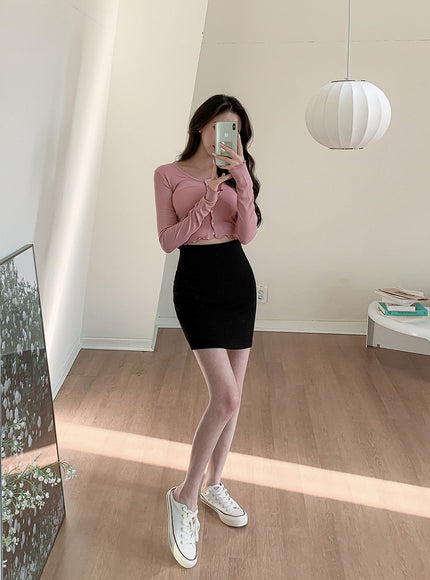 V-neck Frill Long-sleeve Cardigan T-shirt L1002