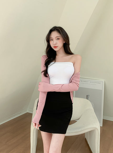 V-neck Frill Long-sleeve Cardigan T-shirt L1002